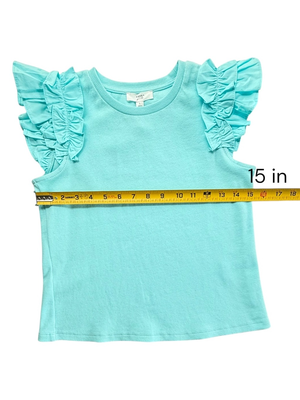 A loves A Girls Ribbed Ruffle Sleeve Top Cloud Blue Size L NWT - Picture 9 of 10